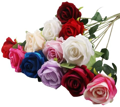 12 Pcs Rose Finte in Seta Artificiale Bouquet Fiori Finti di Rosa con Steli Lunghi Fiori artificiali Fiori Artificiali Rose Finte Fiori artificiali， per Decorazioni per la Casa di Nozze(colori misti)