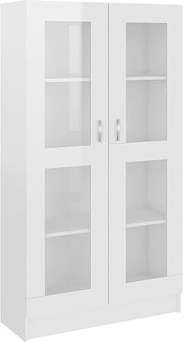 Willood Vitrine, Vitrine mit klarer Tür, Sonoma-Eiche, Vitrine mit Zwei Türen,Hochglanz-Weiß,82.5 x 30.5 x 150 cm