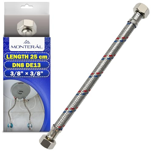 Flexschlauch aus Edelstahl 25 cm IG 3/8 auf IG 3/8 DN8 DE13 | Panzerschlauch Arbeitsdruckbereich Max 10 bar Temperatur Max +70°C - Garantie 10 Jahre - MONTERAL