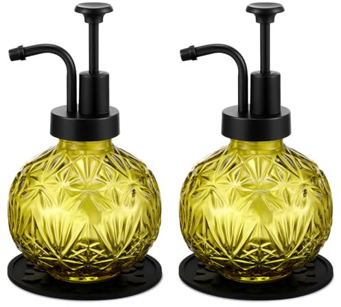 Tioncy 2 Pcs Vintage Soap Dispenser for Bathroom 8 oz Glass Kitchen Hand Dispenser with Pump Farmhouse Antique Snowflake Liquid Hand Soap Accessories Rustic Antique Bathroom Decor(Green)