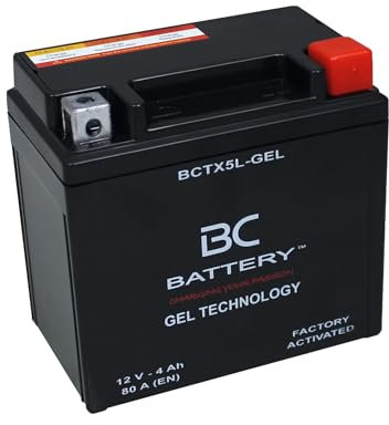 BC BATTERY Batteria Moto al GEL 12V 4Ah BCTX5L-GEL moto&scooter, esente da manutenzione sigillata precaricata simile a YTX5L-BS