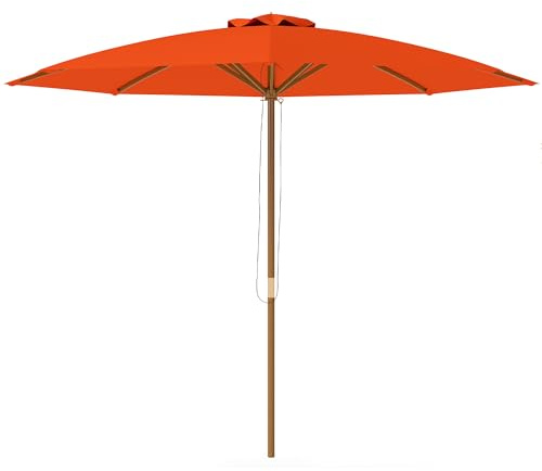 Outsunny 3(m) Garden Parasol, Pulley Operated Patio Umbrella, Wooden Parasol, Table Market Umbrella with Rope Pulley Mechanism and 8 Ribs, Orange
