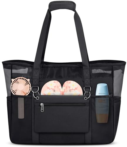 RAINSMORE Borsa Mare Grande XXL Famiglia borsa spiaggia donna 40L Impermeabile Borsa Piscina Pieghevole Leggera Borse Beach Tote Bag Nero