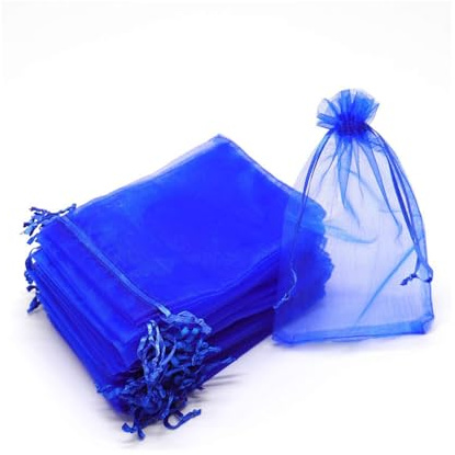 DODXIAOBEUL Organza-Beutel mit Kordelzug, kleine Geschenktüten für Weihnachten, Süßigkeiten, Hochzeit, Geburtstag, Party, 100 Stück, 15,2 x 20,3 cm (Dunkelblau)