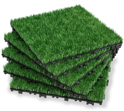 VANCHEMO Prato artificiale, 33 pezzi, 30 x 30 cm, per esterni, colore verde artificiale, tappeto erboso, decorazione in plastica, per il fai da te, per balconi, terrazze