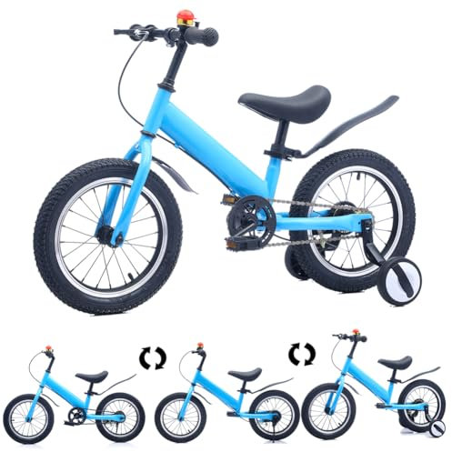 CXYTX 2-in-1-Laufrad, 14-Zoll-Kinderfahrrad, 2 bis 7 Jahren, Kinderlaufrad ausgestattet mit Stoßdämpfern, Schutzblechen und Bremsen, EIN Geschenk für Jungen und Mädchen,Blau