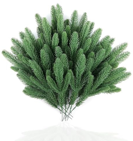 Lot de 50 branches de sapin artificielles de 28 cm - Décoration de Noël - Branches de pin en plastique pour couronne, guirlande, couronne de l'Avent, sapin de Noël, décoration de table, décoration