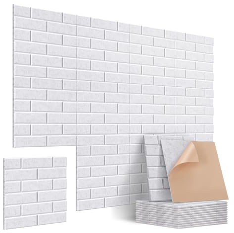 JAMELO 12 Pack Sound proofing Panels, Self-Adhesive 12*12*0.4in Brick Shaped Stylish Acoustic Panels, High Density 3D Insulation Wall Panels for Door, Ceiling, Wall,Studio,Bedroom,Office（Grey）