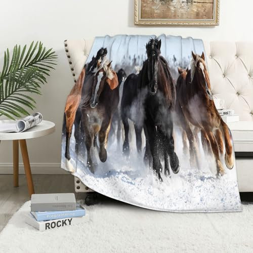 MAAPCHP Kuscheldecke Flauschig Decke Fleecedecke Pferde Laufen im Winter Wohndecke Warm Winter Weich,Decke Couch Blanket,Wohn- & Kuscheldecken 150 x 200 cm,Sofa überwurfdecke