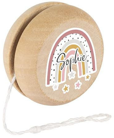 Striefchen® Personalisiertes JoJo aus Holz für Kinder mit Name – Spielzeug Yoyo aus Naturholz – Verschiedene Designs für Mädchen & Jungen – Geschenk zur Einschulung oder Geburtstag (Regenbogen Rosa)