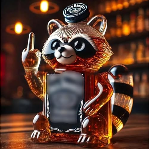 300ML Carafe A Decanter Whisky Statue Sculpture - Bouteille De Whisky Et De Vin 3D En Forme De Raton Laveur, Carafe À Vin Vide À Thème Animalier Amusant, Carafe À Whisky En Verre Fantaisie(D)