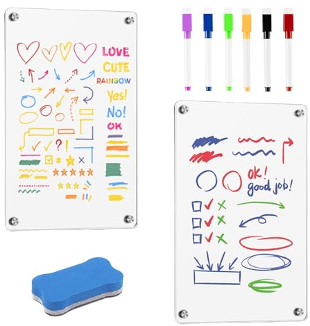 2 Stück Wochenplaner Abwischbar, Acrylic Wochenplaner Magnetisch 30 x 20CM Magnettafel Kühlschrank mit 6 Whiteboard-Stift Wiederverwendbare Stundenplan für Menüplanung und Sliste