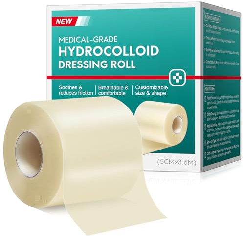 Hydrokolloid Rolle 5cmx3.6m, Hydrokolloid Bandagen Selbstklebender Wasserfestes, Hydrokolloid Pflaster Rolle Atmungsaktive Hautfreundlich für Schnittwunden, Blasen und Kratzer