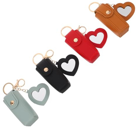 iplusmile Lot de 4 Étuis à Rouge à Lèvres en Similicuir avec Miroir Intégré Petite Pochette Portable Colorée Organisateur Compact pour Paquet à Main Porte-Clés Pratique Trousse de
