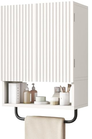 IBUYKE Bathroom Wall Cabinet Over Toilet Bathroom Storage Cabinet WBS003W | with Adjustable Shelf and Towel Bar ,Over the Toilet, for Bathroom, Living Room, Kitchen