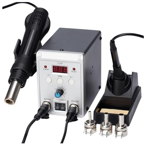 Estación De Soldadura SMD 2 En 1 Con Pantalla Digital 60 W, Pistola Aire Caliente, Soldador, Herramientas Reparación For Desoldar Y Soldar RáPido Y Preciso(Silver)