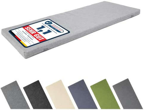 Garronda Bankauflage Outdoor Gartenbank Auflage 100x40 Hellgrau GD-0220 | Dicke: ca. 4 cm, Wasserabweisend, UV-beständig, mit Bändern, als Sitzkissen für Hollywoodschaukel und Gartenmöbel