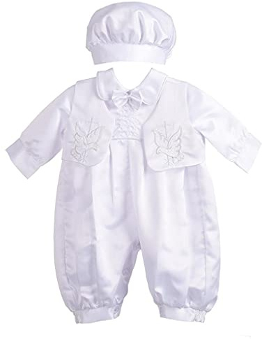 Lito Angels Baby Boys Christening Romper with Hat, White, Age 3-6 Months