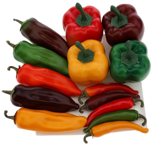 Gresorth Fake Mixed Pepper Collection Artificial Chili Vegetables Home Party Shop Christmas Decoration - 14 PCS