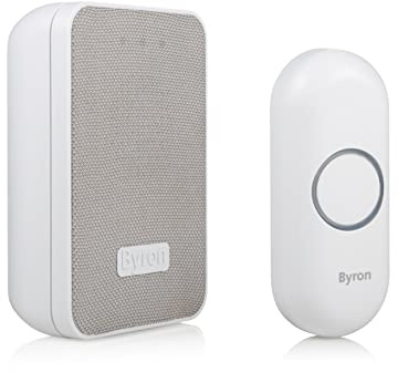 Byron DBY-22321 Funk-Türklingel-Set, 16 Melodien & bis zu 150 m Reichweite, bis zu 6 Klingeln anschließbar, 5 Stufen Lautstärke, Klingel und Klingeltaster mit Batterie, weiß