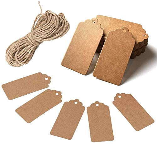 HAKACC 200 Stück Geschenkanhänger Braun, 4x7cm Kraftpapier Etiketten mit Juteschnur für Weihnachtsgeschenke, Geschenkverpackung, Hochzeit, Geburtstag und DIY Basteln
