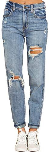 luvamia Women's Casual High Waist Ripped Boyfriend Jeans Washed Distressed Denim Jean Pants Modern Blue Size Medium