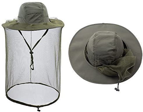 ZffXH Sonnenhut Mit Moskitonetz, Mesh Moskitonetz Hüte Mit Netz, Safari Hut Mit Moskitonetz, Mückenhut Mit Netz, Safari Hut Mit Moskitonetz, Imkerhut Mit Schleier Damen Männer, Moskito Hut