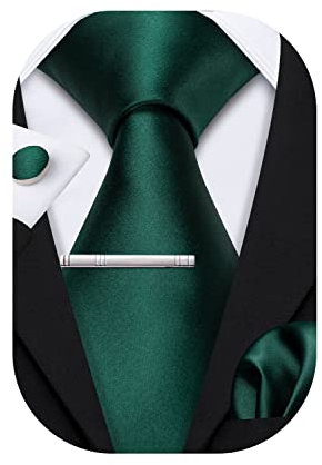 Barry.Wang Herren Krawatte Set Seiden-Geschäfts-Streifen Plaid-Krawatten-Set mit Taschentuch Manschettenknopf für Hochzeit Formell