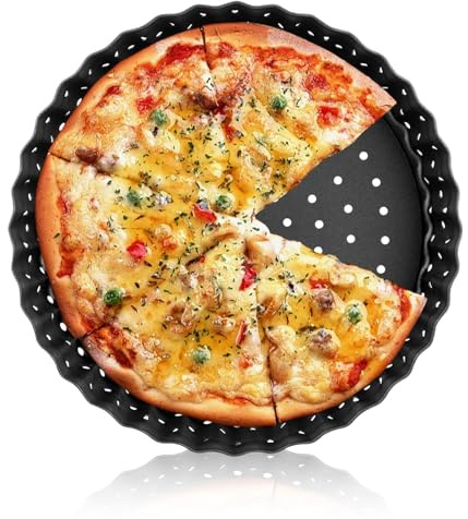 Agatige Non Stick Pizza Tray, Carbon Steel Deep Pie Dish Crusty Bake 20 cm Perforated Quiche Tin Deep Quiche Tins with Loose Base Non-Stick Fluted Tart Tin, Tart tins for Baking
