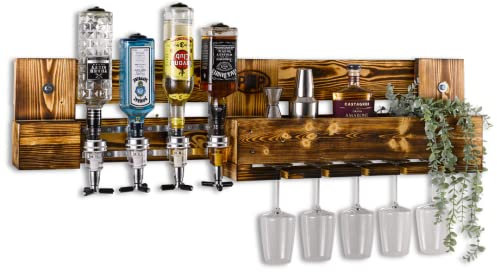 PP Perfect Pallets enoteca/bar per liquori con portabottiglie, portabottiglie, mobili per pallet, mensola a muro come barra da appendere, portabicchieri da vino e distributore di bevande, fatto a man