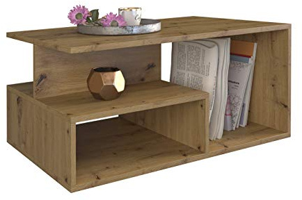 ADGO Prima Couchtisch 90x51x43cm Modern Rechteckig Kleiner Niedriger Beistelltisch für Wohnzimmer, Tisch mit Regalen und Stauraum, Geometrische Kaffeetisch Sofatisch Wohnzimmertisch (Artisan Eiche)