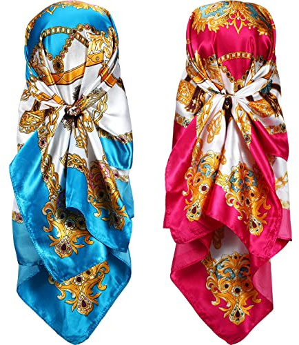 SATINIOR 2 Stücke Satin Haarschal Quadratisch Kopftuch Seiden Haarwickel Schal Bandana