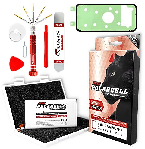 PolarCell Battery for Samsung Galaxy S8 Plus | S8+ SM-G955F | replaces Original EB-BG955ABE | with Tools and Adhesives in Professional Set | 3700mAh Strong Replacement Battery | A+ Quality Cells