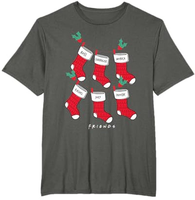 Friends Herren Christmas T-Shirt Schwarz S Klassisch Pull-On Kurzarm Baumwolle 100% Stretchable Weihnachtsstrumpf-Muster, dehnbar
