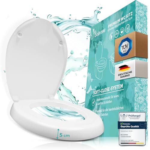 BELAVENA® WC Sitzerhöhung 5cm inkl. Absenkautomatik für bequemes Sitzen & Aufstehen | Erhöhter Toilettensitz aus Duroplast bis 200 kg belastbar | Toilettensitzerhöhung - Raised Toilet Seat
