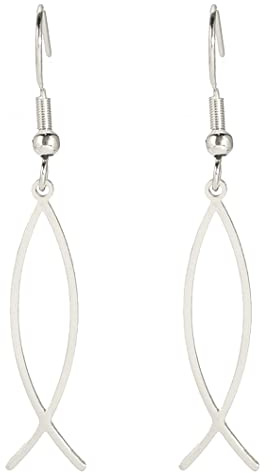 Ohrringe Für Frauen Mädchen Jesus Fisch Glaube Symbol Ohrringe Edelstahl Schicke Bogen Angelhaken Ohrringe Christlicher Schmuck (Silber 2)