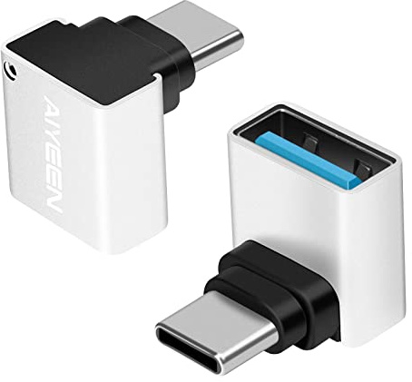 USB C auf USB Adapter (2 Stück), 90 Grad Stecker auf 3.0 Buchse OTG Konverter Kompatibel Mit MacBook Pro 2019/2018, Samsung und Mehr C-Geräten, Silber