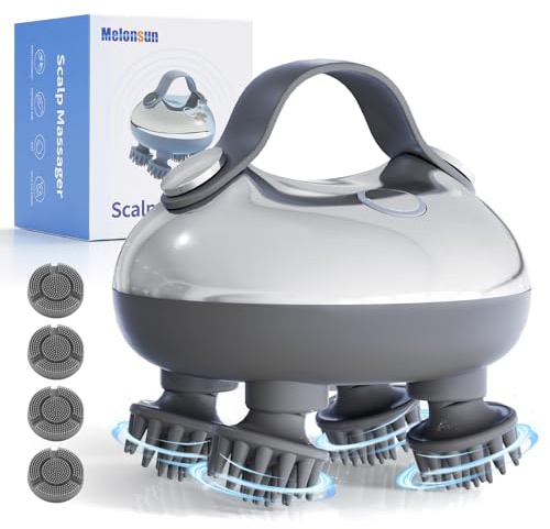 Electric Scalp Massager, Cordless Head Massager with Spa-Like Deep Kneading, Anti-Tangle Hair Care & Face Cleansing, 3 Modes, 8 Silicone Heads, Wellness Gifts for Women & Men, IPX7 Waterproof, USB-C