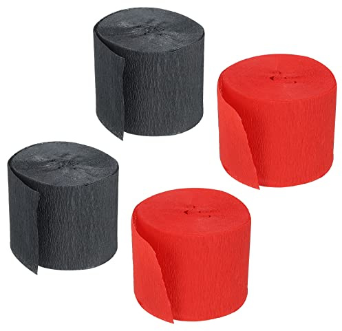 sourcing map 4 Rollen Krepppapier 3,5x1000cm Regenbogen Luftschlangen Bunt Seidenpapier Kreppband zum Basteln Dekor Geschenk Verpackung Blumen, Schwarz/Rot