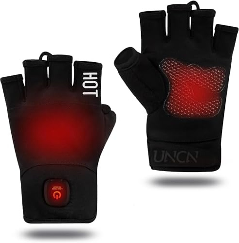 uncn Rechargeable Heated Fingerless Gloves for Women Man Work Touchscreen Gloves for Winter Cold Weather Thermal Fingerless Gloves Electric …