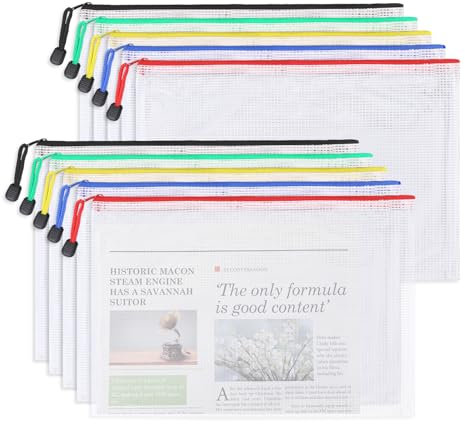 Crhoeiq Dokumententasche A4, 10 Stücke Dokumententasche A4 Reißverschluss, Wasserdichte Dokumententaschen Zipper Beutel für Datei, Papier, Dokumente, Kosmetika und Reiseutensilien