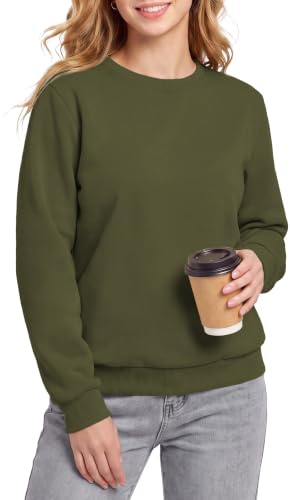 MAGCOMSEN Damen Pullover Winter Langarmshirt Ohne Kapuze Sweatshirt Basic Oberteile Fleece Gefüttert Sportshirt Warme Rundhals Tops
