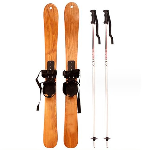Ice Skating, Wooden Skis, Skateboard, Ski Tools with Ski Pole, Lightweight, Portable and Easy To Maneuver, Enhance Physical Fitness, for Adults and Children Skiing Ice Skating
