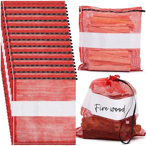 GliCraft 10 Pcs Mesh Firewood Bags Reusable Onion Bags Drawstring Mesh Produce Bags Heavy Duty Breathable Onion Sacks for Garden Vegetable Potato Storage (22 x 28 Inch)