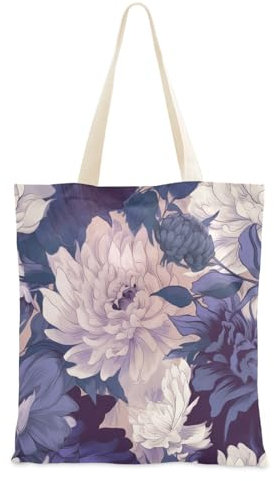 FRODOTGV Canvas-Tragetasche für Damen, Aquarell, lila, botanisches Blumenmuster, Leinen-Geschenktasche, günstige Tragetasche, Stoff-Tragetasche mit Griffen, einfarbige Canvas-Tragetasche, Aquarell,