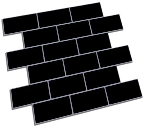 Hode Fliesenaufkleber Schwarz 30x30cm, 2D Klebefliesen Küchenrückwand 10 Stück, Wandfliesen Selbstklebende Fliesenfolie für Küche Bad, Metro Fliesen Selbstklebend, Klebefliesen Wasserfest