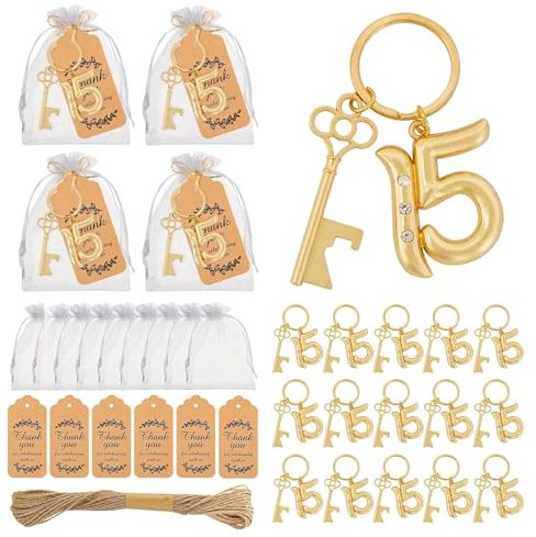 KBDHYY Llavero abrebotellas, 50 piezas de zinc dorado, juego de abrebotellas para cumpleaños, aniversario, recuerdos de fiesta de boda o recuerdos