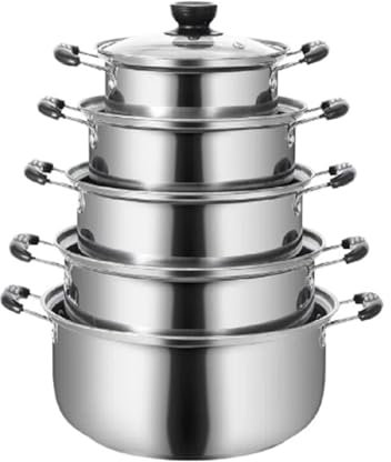 LXHZSY Kochtopf Suppentopf mit doppeltem Boden, Antihaft-Induktionskochgeschirr, 5-teiliges Set, Töpfe aus Edelstahl, antimagnetisch, for Kochen, Mehrzwecktöpfe(Sliver 20cm)