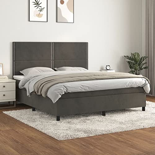 OHOOWOO Boxspringbett mit Matratze Dunkelgrau 180x200 cm Samt,Luxuriöses Boxspringbett mit verstellbarem Kopfteil und Taschenfederkernmatratze für erholsamen Schlaf