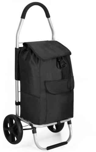 SPRINGOS Einkaufstrolley Einkaufstasche mit Rädern 42 Liter Aluminium Abnehmbare Tasche Einkaufsroller max. Belastung 28 kg Seitentasche